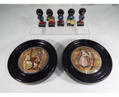 Five hand-painted Robertson band members and two Pratt ware ceramic wall plaques