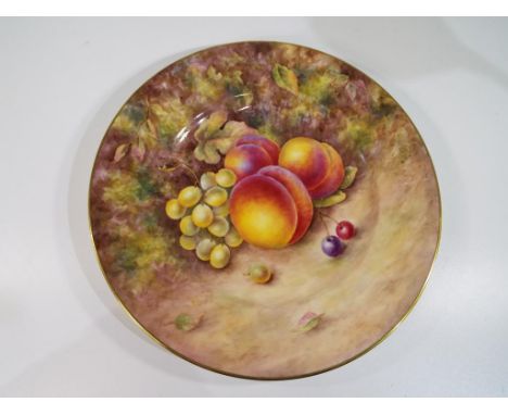 Royal Worcester - a large plate hand painted with depictions of peaches and grapes signed B Cox (Brian) 27cm (diam), perfect 
