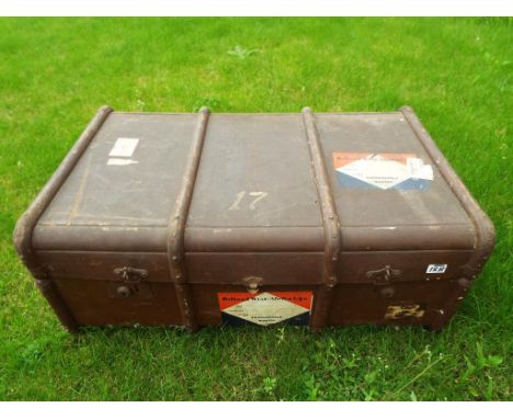 An early to mid period Merchant Navy packing trunk with wood banding, 34 cm x 85 cm x 56 cm
