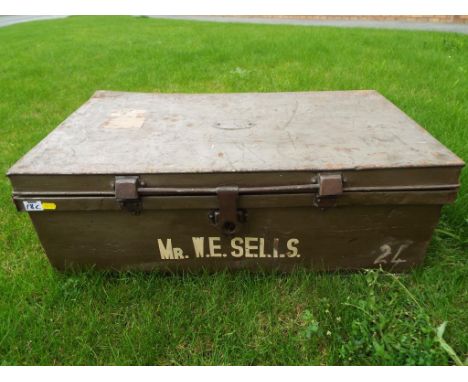 An early to mid period Merchant Navy metal trunk, marked 'Mr W E Sells', 30 cm x 85 cm x 50 cm
