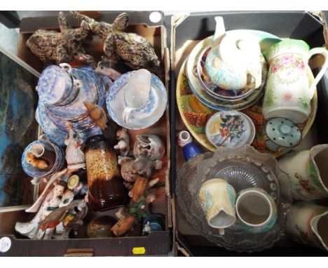 A good mixed lot to include, a quantity of ceramics comprising Imari ware, a ceramic charger, jugs, bird figurines, a Hornsea