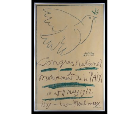 Lithographie Pablo Picasso (1881 Malaga - 1973 Mougins) "Friedenstaube - Congrés National Mouvement de la Paix 10 et 11 Mars 