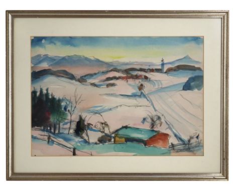 Aquarell - Wolf RÖHRICHT (1886 Liegnitz-1953 München) "Winterlandschaft", r.u. signiert, lasierende Farben auf Papier, Maße D