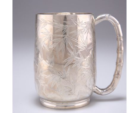 A CHINESE EXPORT LARGE SILVER MUG,&nbsp;by Wang Hing &amp; Co, Hong Kong, late 19th/early 20th Century, with bamboo-form hand
