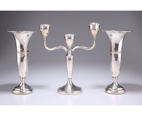 AN ELIZABETH II SILVER THREE-LIGHT CANDELABRUM,&nbsp;by&nbsp;Bishton's Ltd, Birmingham 1969, convertible to a candlestick, we