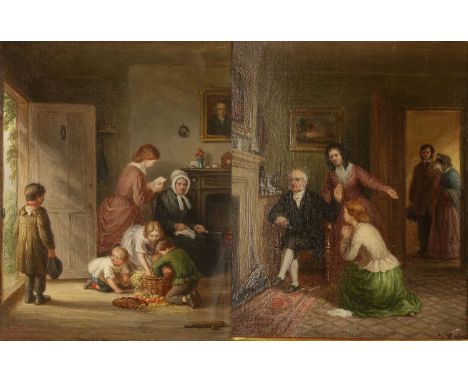 JN Sutton (19th century)The letter Signed, oil on canvas, together with a further work by the same hand depicting an animated