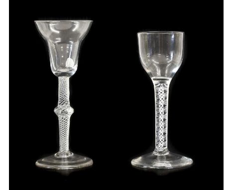 A Wine Glass, circa 1750, the pan topped bowl on an airtwist stem with cushion knop15.5cm highA Similar Wine Glass, the ovoid