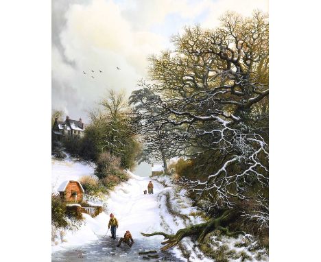 Daniel Van Der Putten (b.1949)"At the Bottom of Preston Capes Hill, Northants"Signed, with inscribed label verso, oil on pane