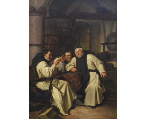 C* Graham (19th century)Monks merrymaking in a library Signed and indistinctly dated, oil on canvas, 74.5cm by 56cm Provenanc