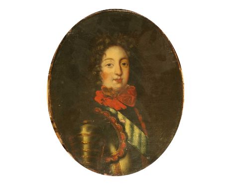 Follower of Jacob Ferdinand Voet (1639-1689) FlemishPortrait of a young gentleman, wearing a sumptuous red neck tie and an ar