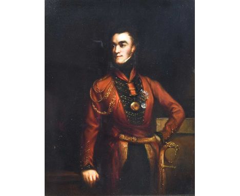 British School (19th Century) Portrait of a military officer, standing, three quarter lengthIndistinctly inscribed to partial