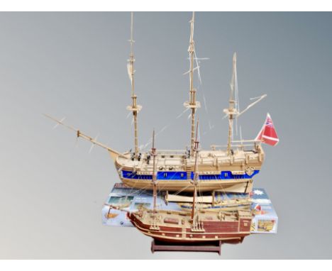 A Mantua 1:16 scale model of Captain Cook's ship (assembled), with box, together with a further model two-masted ship 