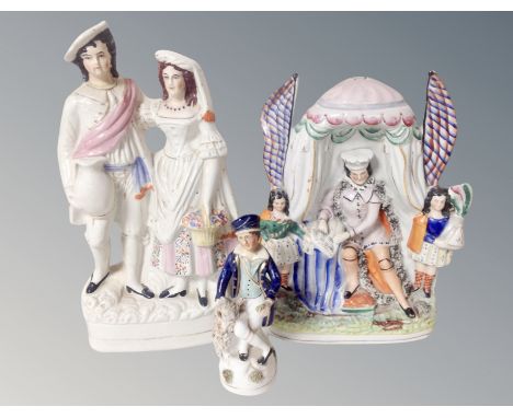 Three 19th century Staffordshire figures  CONDITION REPORT: Some damages and restorations 