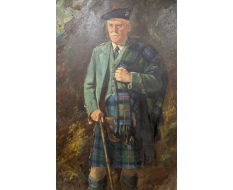 S MacDonald (Scottish) : Full-length portrait of a gentleman wearing Highland attire, oil on canvas, 95 cm x 143 cm 