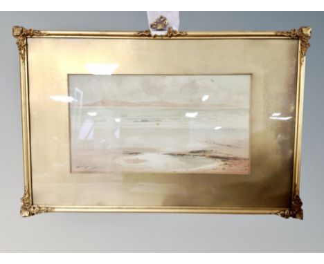 Thomas Swift Hutton (British 1860 - 1935) : Calm waters on a beach, watercolour, 43 cm x 24 cm 
