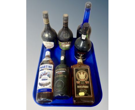 Seven bottles of alcohol - Cockburns Special reserve port, Baileys Irish cream, Aged in oak scotch whisky etc 