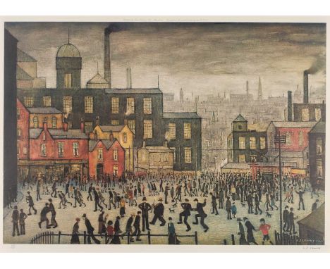 After Laurence Stephen Lowry RBA, RA (1887-1976) "Our Town" Signed and numbered 158/850, a colour reproduction, 46cm by 63cm 