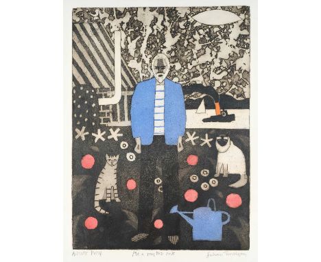 Julian Trevelyan RA (1910-1988) "Me and My Two Cats" (1978) Signed and inscribed, artist's proof, etching and aquatint, 75.5c