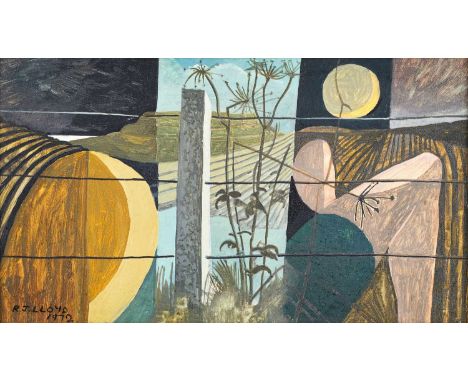 Reginald James Lloyd (1926-2020) "Hillfort with Ploughlands" Signed and dated (19)72, oil on board, 16cm by 29cmExhibited: He