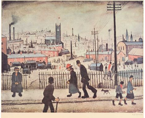 After Laurence Stephen Lowry RBA, RA (1887-1976)"View of a Town"Signed, with the blindstamp for the Fine Art Trade Guild, a c