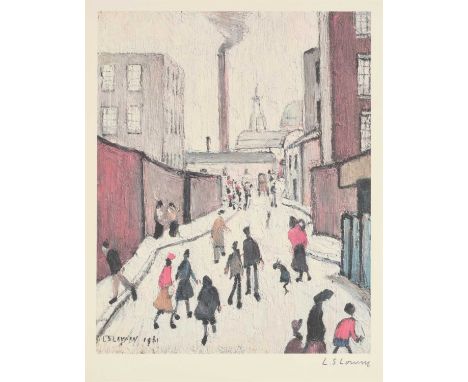 After Laurence Stephen Lowry RBA, RA (1887-1976)''Street Scene''Signed, with the blindstamp for the Fine Art Trade Guild, a c