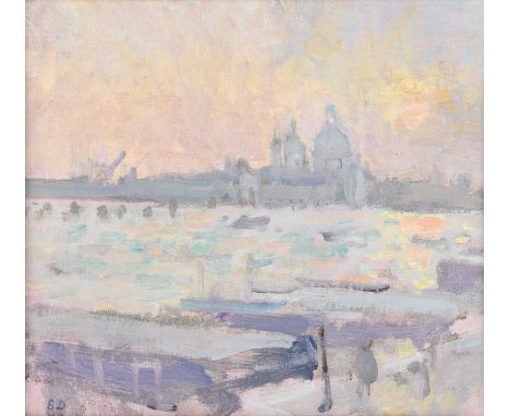 Bernard Dunstan RA, PPRWA (1920-2017)"The Salute, Late Afternoon"Initialled, inscribed verso, oil on board, 20cm by 22cmExhib