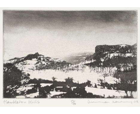 Norman Ackroyd CBE, RA (1938-2024) "Hambleton Hills"Signed and dated (20)18, inscribed and numbered 54/90, etching, 22cm by 2