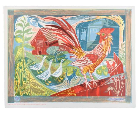 Mark Hearld (b.1974)"Rooster and Railway Carriage"Signed and dated (20)09, numbered 73/75, lithograph, 55cm by 70cm (unframed