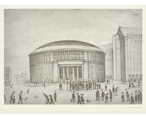 After Laurence Stephen Lowry RBA, RA (1887-1976)"The Reference Library"Signed, with the blindstamp for the Fine Art Trade Gui