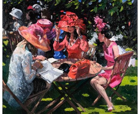 Sherree Valentine Daines (b.1956)"Race Day Shade"Signed, oil on board, 55cm by 65cmSome light surface dirt. The odd brush bri