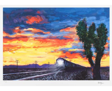 Bob Dylan (b.1941) American "Train at Sunset" (2023) Signed and numbered 92/295, giclee print from "The Beaten Path", 49cm by