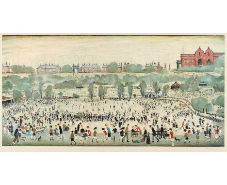After Laurence Stephen Lowry RBA, RA (1887-1976) "Peel Park" Signed, with the blindstamp for the Fine Art Trade Guild, a colo