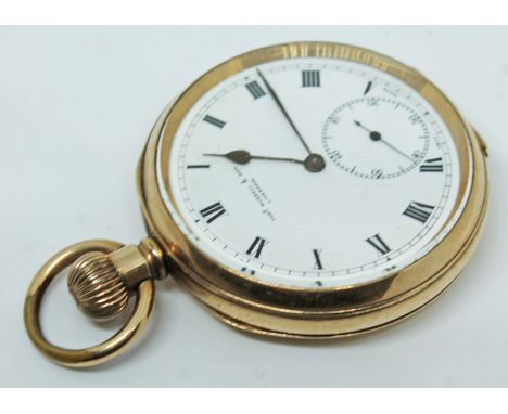 A 10ct gold plated Thomas Russell &amp; Son Liverpool pocket watch with 17 jewel movement reference 201202, case diameter 5.1