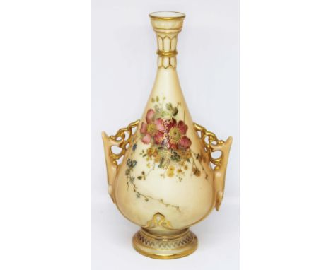 A Royal Worcester blush ivory vase decorated with flowers, height 17cm.  Condition - appears free from any damage/repair, gen