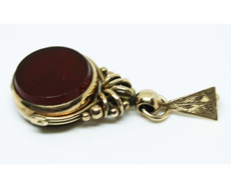 A hallmarked 9ct gold mounted swivel fob, gross wt. 8g.  