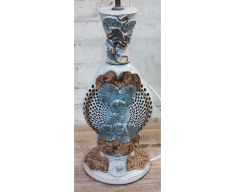 A Bernard Brooke pottery double lamp, height (excluding fitting) 48cm.  