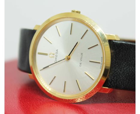 A Omega De ville gold plated mechanical wristwatch on original Omega black leather strap, with box and papers, case diameter 