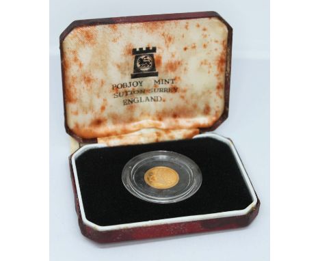 Elizabeth II Isle of Man 1985 1/10th ounce gold proof angel, Pobjoy Mint, boxed with certificate.  