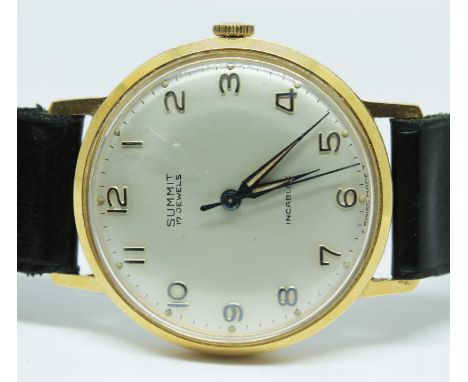 A Summit 17 jewel mechanical wind stainless steel wristwatch with silvered dial, Arabic numbers in gold tone case and stainle