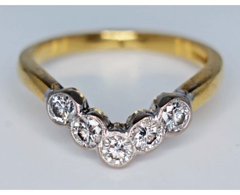 An 18ct gold five stone wishbone diamond ring, each round brilliant cut diamond approx. 0.10 carats, total approx. diamond wt