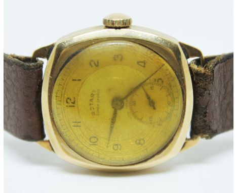 A Rotary 'Super Sports' 1940s hallmarked 9ct gold mechanical wristwatch, the signed silvered dial having gilt border with Ara