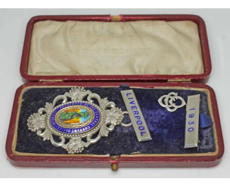 A hallmarked silver and enamel medal inscribed 'presented by the Central Current Office (London) with two bars 'Liverpool' an