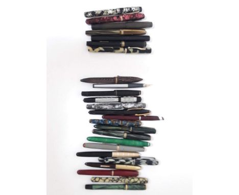 A box of mainly vintage fountain pens, seven with 14ct gold nibs, various maker's.  