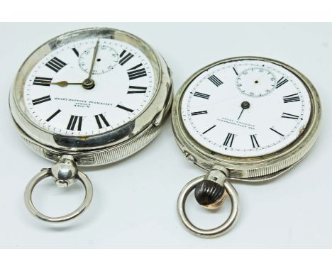 Two hallmarked silver pocket watches; The Anti Magnetic Longines Lever and an A. Gold London Universal English Lever, both as