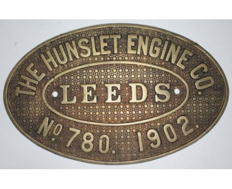 The Hunslet Engine Co. Leeds No. 780 1902 cast brass worksplate 29cm x 18.5cm.  