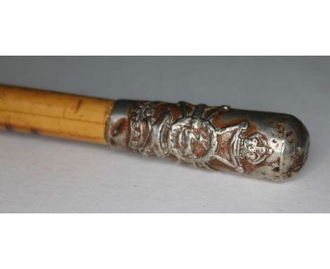 A Notts &amp; Derby nickel mounted cane swagger stick, length 68.5cm.  