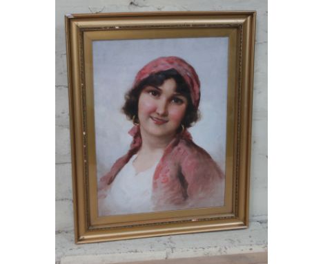 20th century continental school, portrait of a girl, oil on canvas, 29cm x 39cm, unsigned, glazed and framed 40cm x 50cm.  