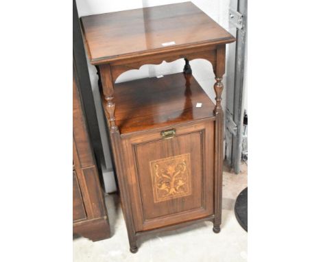 A late Victorian rosewood coal purdonium having inlaid decoration to the drop front with shelf above, dimensions approx. W43 