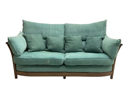 Ercol - 'Renaissance' large two seat sofa, loose cushions upholstered in teal fabric Dimensions: Height:&nbsp;95cm&nbsp; Leng