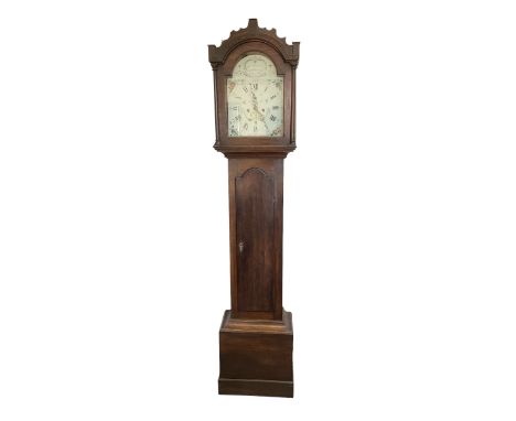 Thomas Huxley of Northiam - 8-day oak cased longcase clock c1790, with a wavy topped carved pediment above a break arch hood 